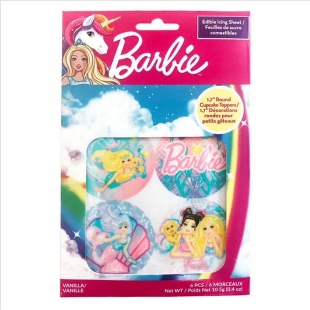 30 Edible Cupcake Toppers Barbie Mermaid Edible Icing Sheet Cookie Decoration